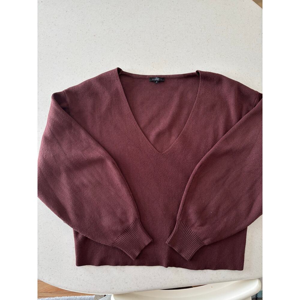 Dynamite Women’s Burgundy V Neck Knit Sweater Medium Oversized Soft Pullover - Picture 6 of 13